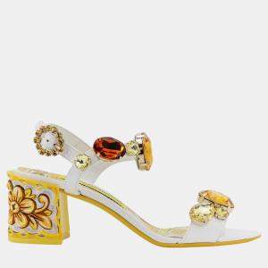 Dolce & Gabbana Yellow/White Leather Keira Sandals EU 36