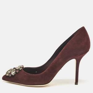 Pre Owned Dolce & Gabbana Burgundy Suede Bellucci Pumps Size 38