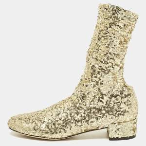 Dolce & Gabbana Gold Sequins and Mesh Boots Size 36