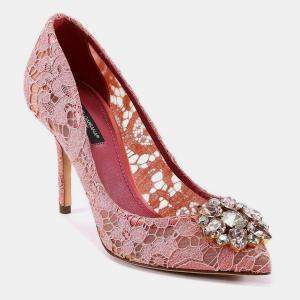 Dolce & Gabbana Pink Bellucci Embellished Lace Stilettos Women’s IT 39