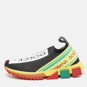 Dolce & Gabbana Black Knit Fabric Sorrento Slip On Sneakers Size 39