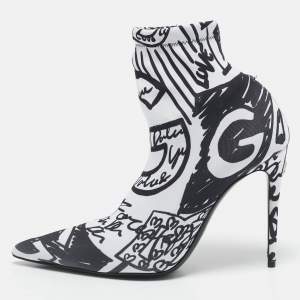 Dolce & Gabbana Black/White Knit Fabric Graffiti Sock Boots Size 36