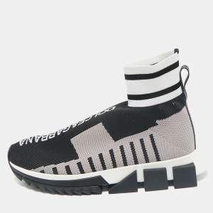 Dolce & Gabbana Black Knit Fabric Sorrento High Top Sneakers Size 37.5