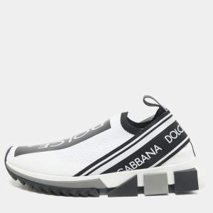 Dolce & Gabbana Black/White Stretch Fabric Sorrento Slip-On Sneakers Size 39