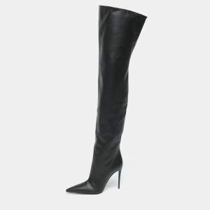 Dolce & Gabbana Black Leather Over Knee Boots with Garter Belt Size 39