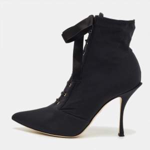 Pre Owned Dolce & Gabbana Black Jersey Lori Lace Up Booties Size 39