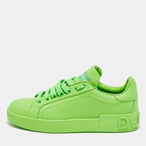 Pre Owned Dolce & Gabbana Green Leather Portofino Lace Up Sneakers Size 37