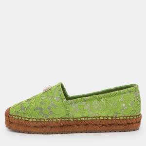 Pre Owned Dolce & Gabbana Taormina Size 39 Green Lace Espadrille Flats