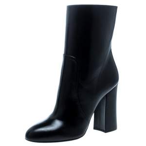 مملوكة مسبقًا Dolce & Gabbana Black Leather Block Heel Ankle Boots Size 39