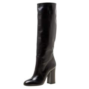 مملوكة مسبقًا Dolce & Gabbana Black Leather Knee Boots Size 37
