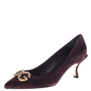 Dolce & Gabbana Burgundy Suede DG Amore Pointed Toe Pumps Size 38.5