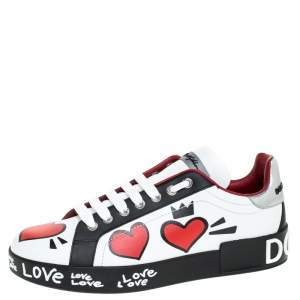 Dolce & Gabbana Multicolor Leather Portofino Heart Print Low Top Sneakers Size 38