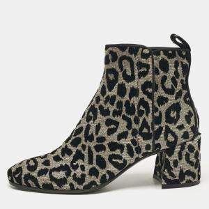 Pre Owned Dolce & Gabbana Black/Silver Animal Print Lurex and Velvet Ankle Boots Size 39