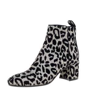 Dolce & Gabbana Gold/Silver Animal Print Lurex Fabric Boots Size 38.5