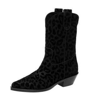 Dolce & Gabbana Black Animal Print Lurex and Velvet Cowboy Boots Size 39