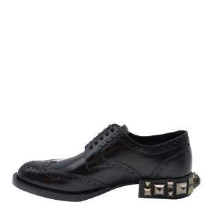 Dolce and Gabbana Black Leather Detail Derby Shoes Size EU 37