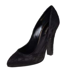 Dolce & Gabbana Black Lace and Satin Block Heel Pumps Size 38