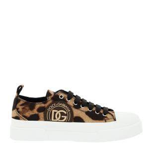 Dolce & Gabbana Cotton drill Leopard Print Portofino Sneakers Size IT 37