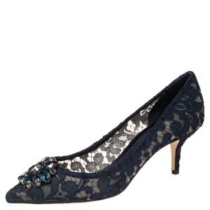 Pre Owned Dolce & Gabbana Navy Blue Lace Bellucci Pointed Toe Pumps Size 41