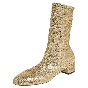 Dolce & Gabbana Gold Sequin Stretch Mid Calf Boots Size 36