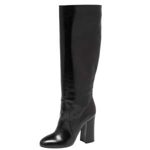 Dolce & Gabbana Black Leather Knee Length Block Heel Boots Size 36