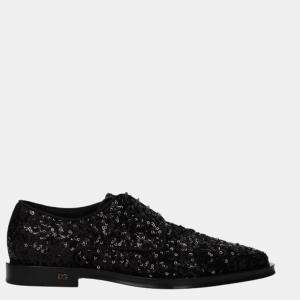 Dolce & Gabbana Black Sequin Derby Shoes Size US 7 EU 37.5