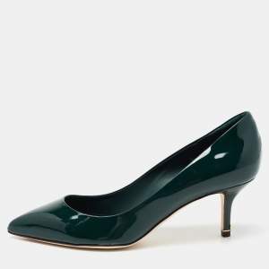 Pre Owned Dolce & Gabbana Dark Green Patent Leather Pointed Toe Pumps Size 35.5