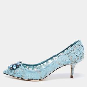 Pre Owned حذاء كعب عالي دولتشي أند غابانا بيلوتشي دانتيل أزرق سماوي مقاس 41