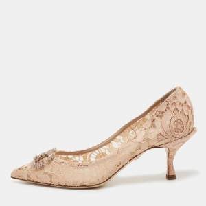 Pre Owned Dolce & Gabbana Beige Lace DG Amore Pointed Toe Pumps Size 40