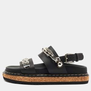 Dolce & Gabbana Black Leather Crystal Embellished Strap Sandals Size 38