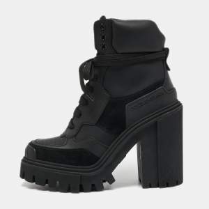 Pre Owned Dolce & Gabbana Black Leather and Suede Combat Boots Size 40