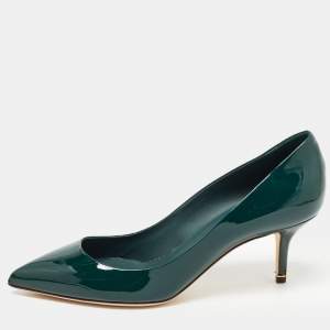Pre Owned Dolce & Gabbana Green Patent Leather Pointed Toe Pumps Size 37.5
