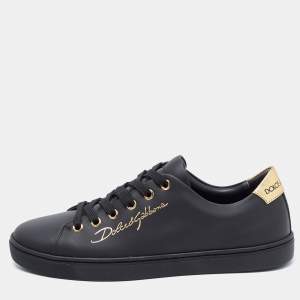 Pre Owned Dolce & Gabbana Black Leather Portofino Low Top Sneakers Size 37.5 