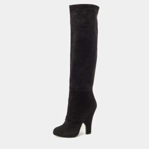 Pre Owned Dolce & Gabbana Black Suede Platform Knee Length Boots Size 40