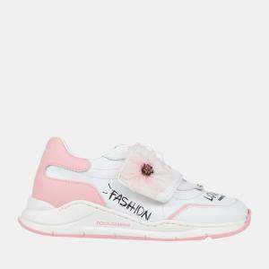 Dolce & Gabbana Kids Pink/White - Leather - Floral Motif Sneakers EU 27
