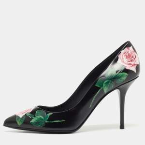 Pre Owned Dolce & Gabbana Black Leather Floral Print Pumps Size 40