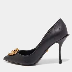 Pre Owned Dolce & Gabbana Black Leather Devotion Embellished Pointed Toe Pumps Size 39