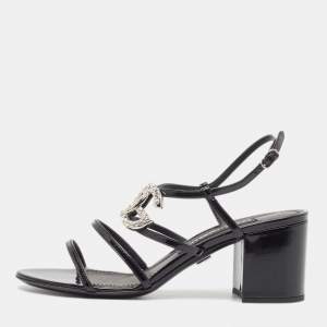 Pre Owned Dolce & Gabbana Black Patent Slingback Block Heel Sandals Size 37.5