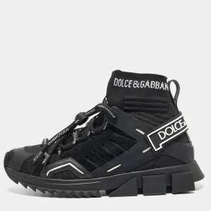 Pre Owned Dolce & Gabbana Black Suede and Leather Sorrento High Top Sneakers Size 39.5