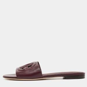 Pre Owned Dolce & Gabbana Burgundy Leather DG Cut Out Flat Slides Size 36