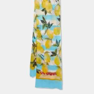 Pre Owned Dolce & Gabbana Blue Lemon Print Silk Georgette Stole 