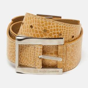 Dolce & Gabbana Cream Croc Embossed Leather Buckle Belt