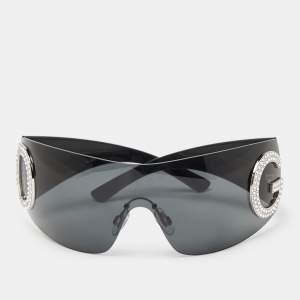 Pre Owned Dolce & Gabbana Black/Grey DG2298 Crystal Embellished DG Shield Sunglasses
