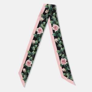 Pre Owned Dolce & Gabbana Pink Rose Print Silk Bandeau Scarf