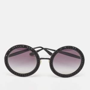 Dolce & Gabbana Black Gradient Crystals Embellished Round Sunglasses