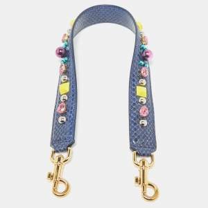 Pre Owned Dolce & Gabbana Blue Snakeskin Embellished Shoulder Bag Strap