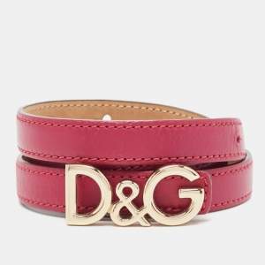 Dolce & Gabbana Magenta Pink Leather D&G Logo Belt 105CM