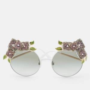 Dolce & Gabbana White/Black Gradient DG 2186 Floral Embellished Round Sunglasses