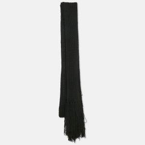 Dolce & Gabbana Black Crochet Rib Knit Fringed Stole 