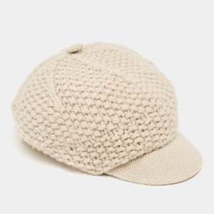 Dolce & Gabbana Beige Crochet Virgin Wool Beret Cap Size 58